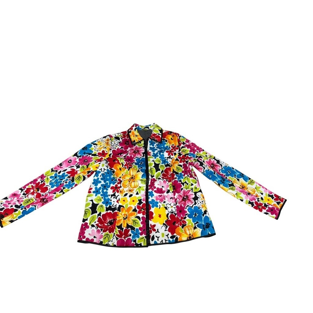 LAURA ASHLEY Womens Floral Zip Front Blazer Multicolor Garden S Grandmacore